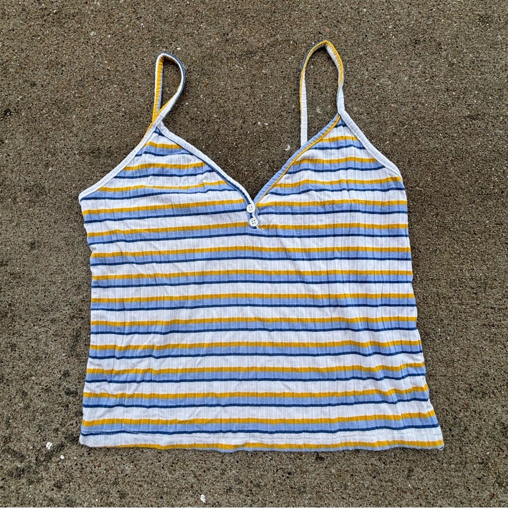 Forever 21 Yellow and Blue Striped Cropped Camisole